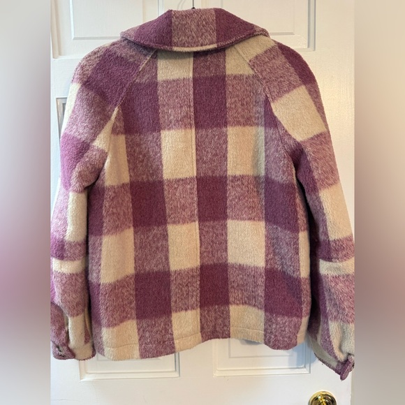 Avec Les Filles Plaid Sherpa Shacket Jacket Burgundy/Pink Cream Size S - Picture 6 of 8